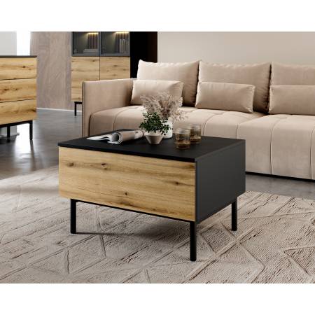 Stolik kawowy z szufladą LAVARO czarny + dąb evoke